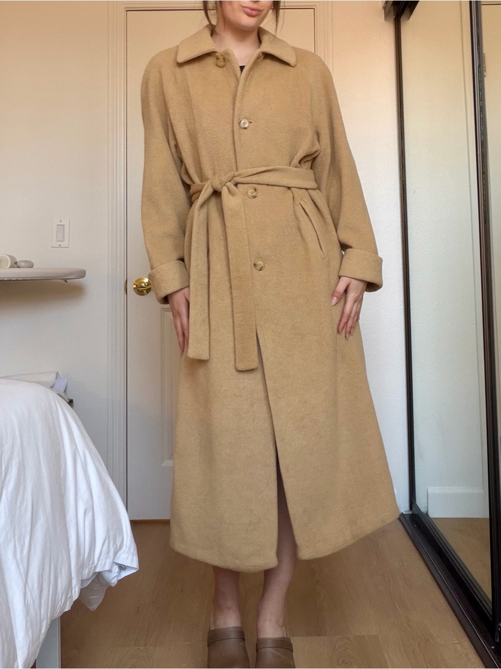 Vintage Camel Long Wool Winter Coat